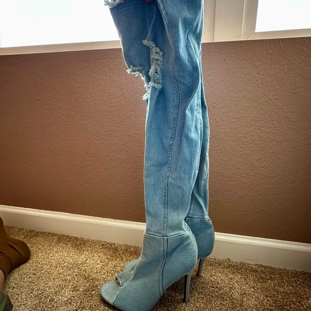 Public Desire Light Blue Over-the-Knee Boots